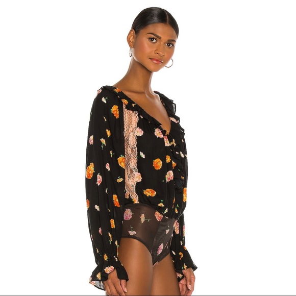 NEW FREE PEOPLE FLORAL PRINTED LONG SLEEVE BODYSUIT - Picture 5 of 9